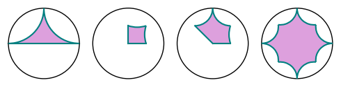 Four hyperbolic polygons in disc model